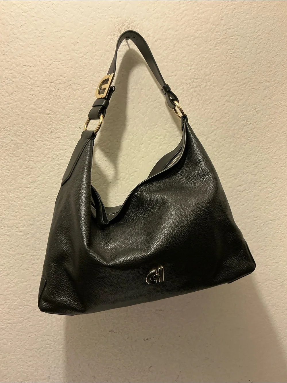 Cole Haan Kamila Black Leather Hobo with Gold Hardware